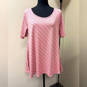 LuLaRoe Pink floral asymmetrical hem Short Sleeve T-Shirt size Medium